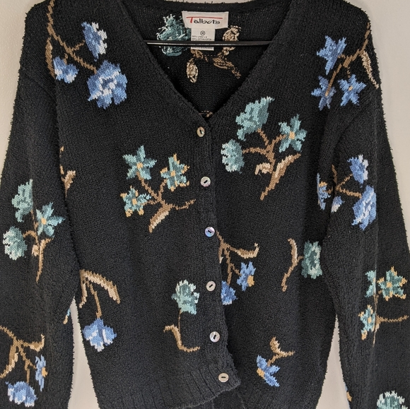 Vintage 90s Grunge Floral Embroidered Textured Cardigan - Picture 5 of 11